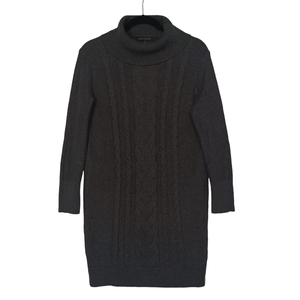 BANANA REPUBLIC Dark Gray Cable Knit Long Sleeve Stretchy Sweater Dress XSmall